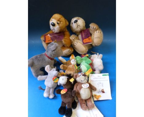 Six Steiff key rings together with a miniature Steiff dog 'Harro' and two Cliff Richard bears 
