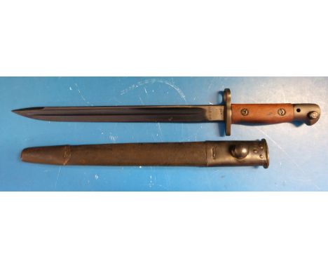 An Owen machine gun, Indian pattern bayonet made from 1907 blade, MK1 **, WSC and ministry mark to blade.  FR 56 showing work