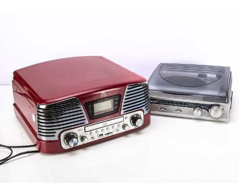 GPO / Bush Record Players, a GPO retro record player, CD, radio with USB and SD card slot together with a Bush record player 