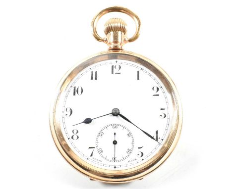 A open face 15 jewel pocket watch. The pocket watch having Arabic numerals with blue steel hands with a secondary dial to 6 o