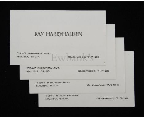 Ray Harryhausen - Four personal business cards with his name, address and telephone number when Ray lived in Los Angeles in t