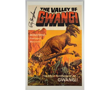 The Valley of Gwangi - Later printing poster signed by Ray Harryhausen, flat, 11 x 17 inches.Background - Tony Dalton was a c