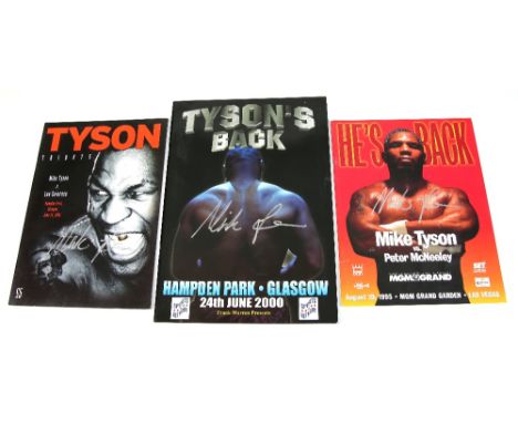 Boxing - Three Mike Tyson signed programmes, 1995 &amp; 2000 &amp; a signed limited edition print by Stuart Coffield, 20 x 24