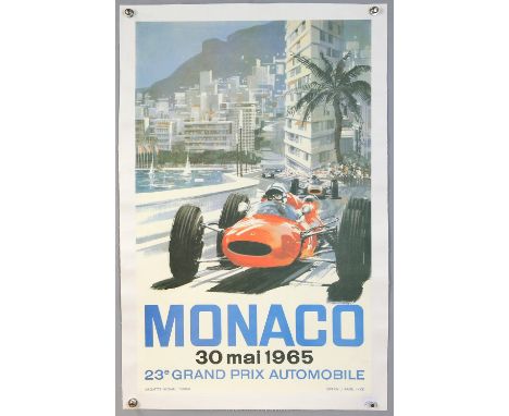 Monaco Grand Prix poster - 23th Grand Prix, 30th May 1965 (later printing), art work by Michael Turner, linen backed, 15.5 x 