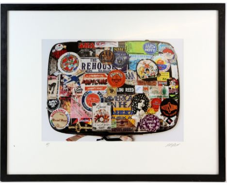 Queen - A signed artists proof C type print of ‘Rock ’n’ Roll case 73 -76’.  Features promotional stickers and backstage pass