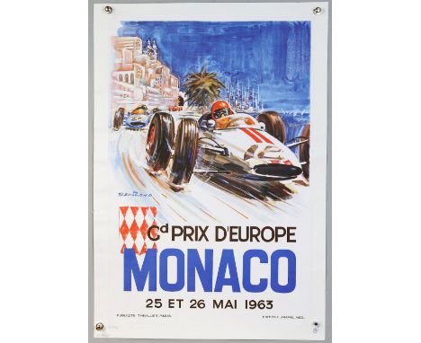 Monaco Grand Prix poster - 21st Grand Prix, 25/26th May 1963 (later printing), linen backed, 16 x 24 inches