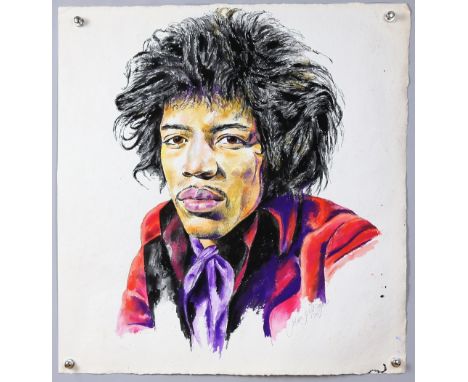 Jimi Hendrix - Original painted artwork by John Judkins, signed and dated 1969, flat, 22 x 20.5 inchesProvenance: I Was Lord 