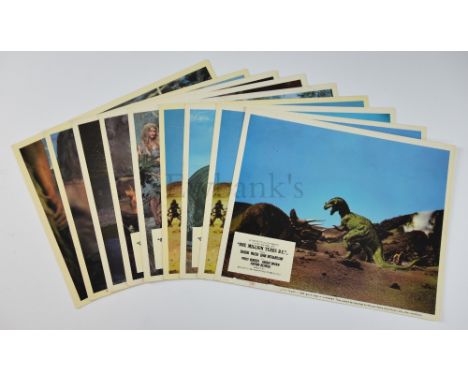 One Million Years B.C. (1966) Nine front of house cards for the Hammer film starring Raquel Welch with a rare sticker (10).Ba