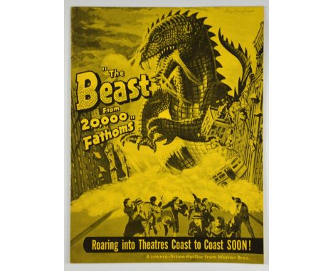 The Beast from 20,000 Fathoms (1953) Original fold out synopsis brochure with Ray Harryhausen stamp on front, 10.4 x 14 inche