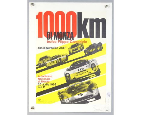 1000 KM Di Monza - Motor Racing poster from 1969, linen backed, 13 x 17 inches