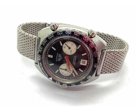 Heuer; Autavia Gent's Vintage Chronograph Wristwatch, the signed black dial with luminus markers, two subsidiary dials and da