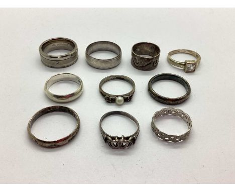 An Assortment of "925" and Other Rings, to include freshwater pearl bead set with applied flowerhead decoration, single stone