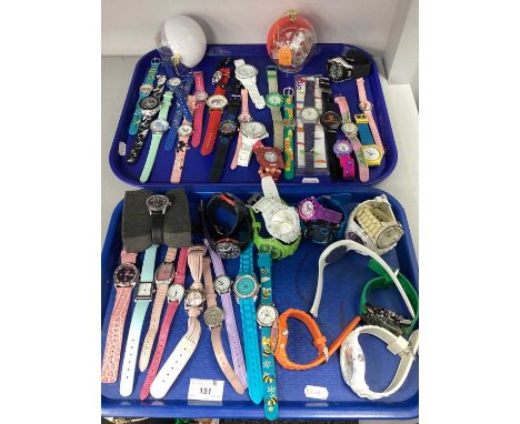 An Assortment fo Modern Wristwatches, to include novelty children's, Golddigger, Morgan, Timex, Tikkers, etc :- Two Trays