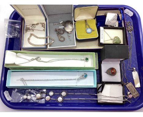 An Assortment of "925" and Other Jewellery, to include Wedgwood pendant necklace suspended on a dainty chain, freshwater pear