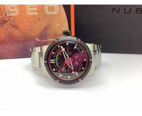 Nubeo; Mars Crow Limited Edition Automatic Gent's Wristwatch, the signed black textured dial with seconds subsidiary dial, lu