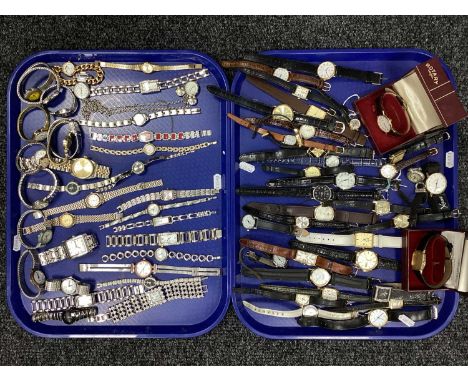 An Assortment of Modern Wristwatches, to include Pulsar, Sekonda, Rotary, Accurist, Geneva, Next, Timex, etc :- Two TraysAppe