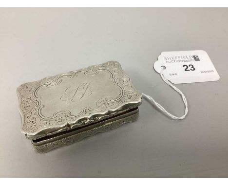 A Victorian Hallmarked Silver Snuff Box, Nathaniel Mills, Birmingham 1849, of rectangular form with allover scrolling decorat