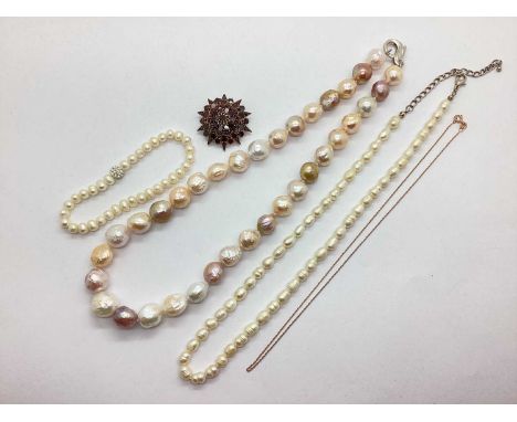 Honora; A Baroque Pearl Bead Necklace, in various hues, to clasp stamped "925", together with a freshwater pearl bead necklac