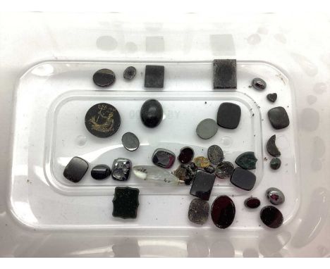 A Collection of Loose Gems and Stones, to include Roman intaglio style panel, masonic carved shield panel, oval cabochon, etc