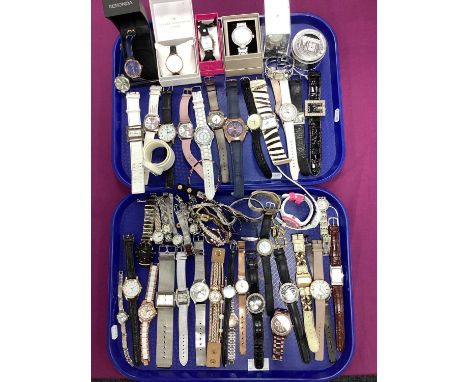An Assortment of Modern Ladies Wristwatches, to include Timex, Limit, Citron, Fossil, Bench, Next, etc :-Two Trays