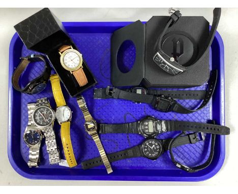 An Assortment of Modern Wristwatches, to include Casio Alarm Chrono, French Connection, Accurist, Police, Bench etc :- One Tr