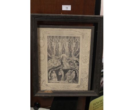 A FRAMED PRINT DEPICTING A DIETY WITH FIGURES 