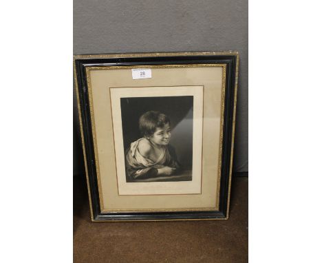 A FRAMED MEZZOTINT OF THE LAUGHING BOY BY MURILLO  