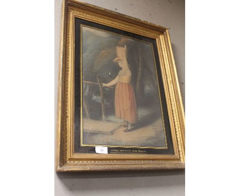 A FRAMED AND GLAZED PRINT TITLED 'GIRL RETURNING FROM MILKING'