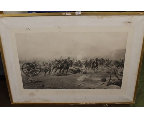 A SELECTION OF PRINTS AND ENGRAVINGS TO INCLUDE A FRAMED PRINT TITLED 'SAVING THE GUNS AT MAIWAND 1893' (BRITISH ROYAL HORSE 