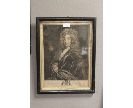 A FRAMED MEZZOTINT PORTRAIT OF THE EARL OF ESSEX 