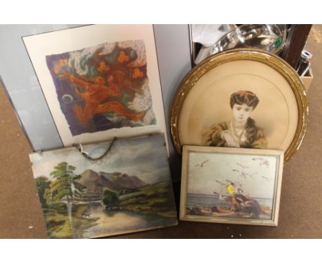 A SELECTION OF PICTURES AND PRINTS TO INCLUDE A LIMITED EDITION GRAHAM BAKER PRINT, AN OVAL PORTRAIT OF A LADY AND A VERNON W