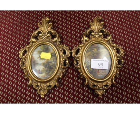 A PAIR OF GILT FRAMED MINIATURES SIGNED VAN HOLT 