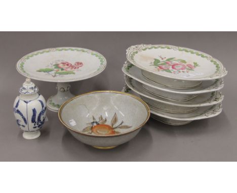 A Worcester blue and white porcelain lidded vase, a Victorian florally decorated part dessert service and a Royal Copenhagen 