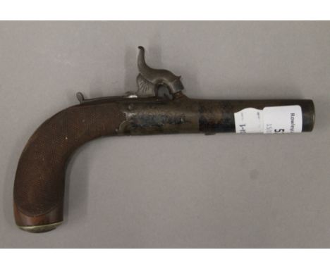 A 19th century percussion pocket pistol by J Wheeler. 17 cm long.