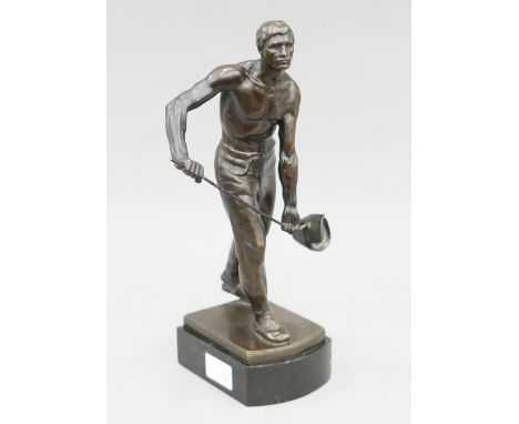 GERHARD JANENSCH (1860-1933) German, 'The Foundry Worker',  bronze on a marble plinth base. 31.5 cm high.