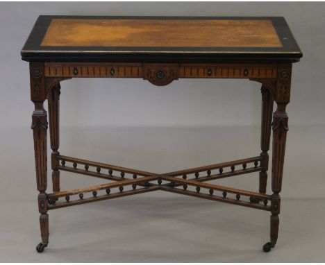 A Victoria aesthetic ebonised walnut card table by Hampton & Sons of Pall Mall. 92 cm wide.
