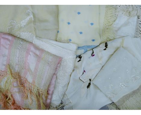 A quantity of lace, silk, embroidered and beadwork clothing, to include a Victorian black beaded shoulder collar, a black lac