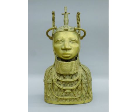 A Benin bronze bust. 37 cm high.
