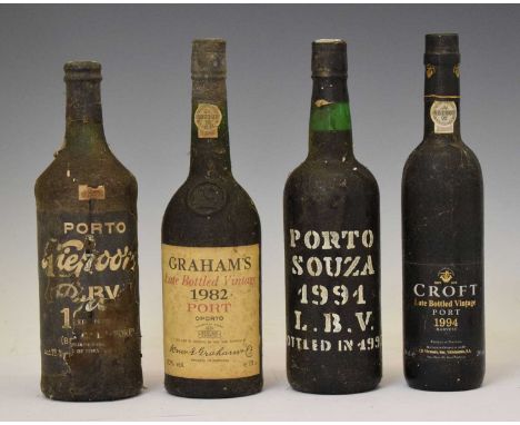 Four bottles of late bottled vintage port; Souza 1991, Graham's 1982, and Niepoort 1979, together with a Croft 1994 (50cl bot