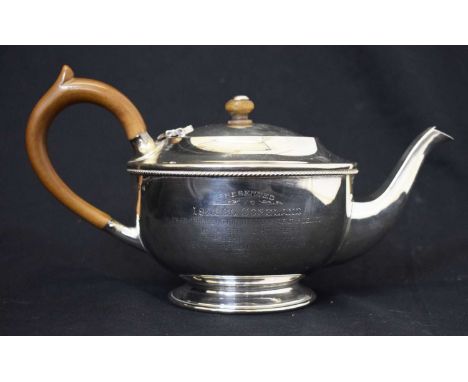 George V silver teapot, with presentation inscription, Birmingham, 1919, sponsor's mark for Albert Edward Jones, 14cm high (i