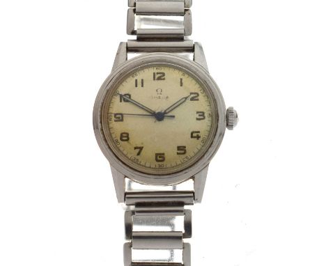 Omega - Gentleman's mid-size stainless steel bracelet watch, ref.2300/5, circa 1940s, the silvered dial with Arabic hour make