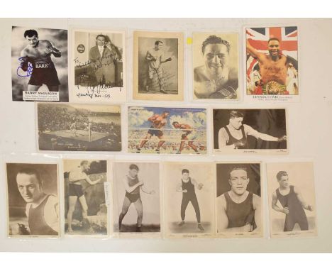 Collection of signed and other boxing related postcards to include autographs of Max Schmeling, Barry McGuigan, Lennox Lewis 