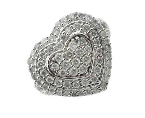 9ct white gold multistone diamond heart-shaped cluster ring, size N½, 5.9g gross approx