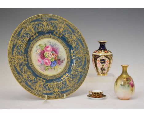 Royal Worcester porcelain vase, lobed ovoid form painted with roses, green printed backstamp with date code for 1898, Royal W