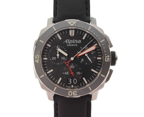 Alpina Geneve - Gentleman's chronograph stainless steel cased wristwatch, the black dial with three subsidiary registers and 