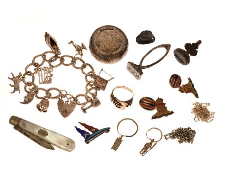 Assorted silver collectables, to include: Sampson Mordan silver seal, initialled W. K. S., Chester 1912, silver-bladed mother