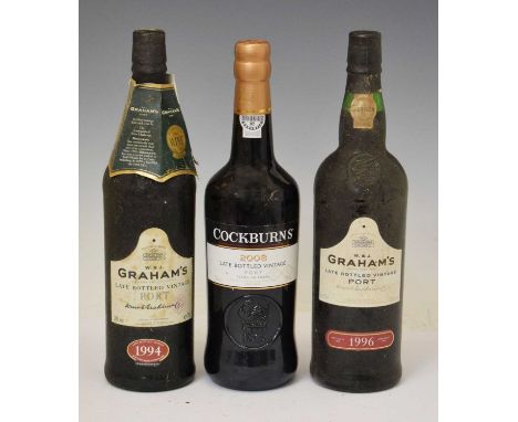 Grahams late bottled vintage port, 1994 &amp; 1996, and a Cockburns LBV, 2008 (3)