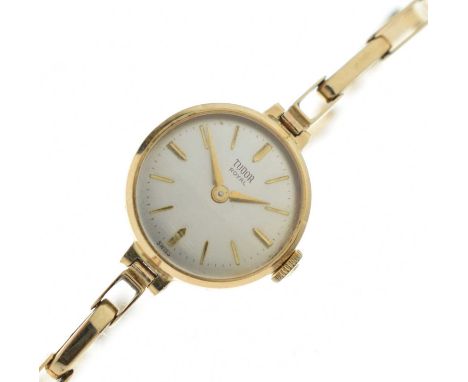 Tudor Royal - Lady's 1960s 9ct gold cocktail watch, the silvered dial with applied gilt baton hour markers, and gilt hands, s