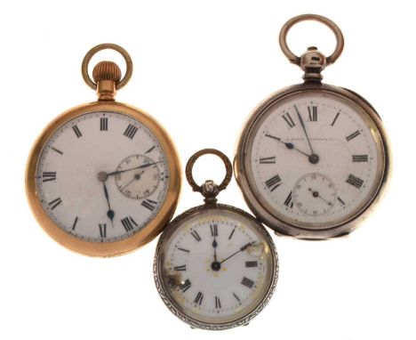Late Victorian silver open face pocket watch, S. Kuner Schwer &amp; Co., the white enamel Roman dial with seconds subsidiary 