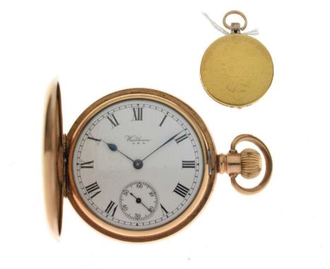 Georgian gold Guinea fob and red stone initialled fob, 24mm diameter (ex.ring), together with an early 20th century Waltham g